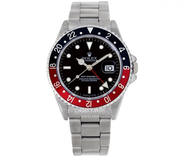 Pre-Owned Rolex GMT-Master II 16710 Stainless Steel 40 mm Luminous Dots & Index On Steel